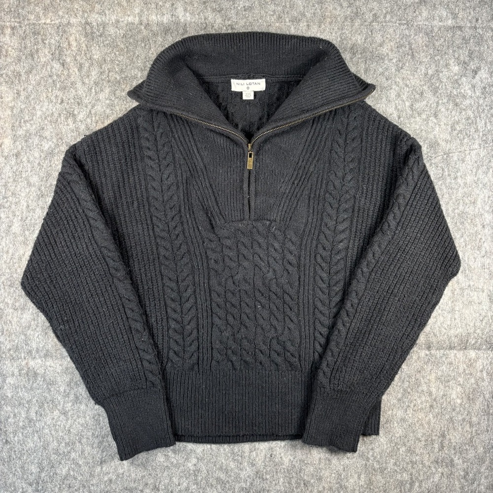 Nili‎ Lotan Sweater Womens XXS Black Cable Knit 1/4 Zip Target Collab 1/2 Zip